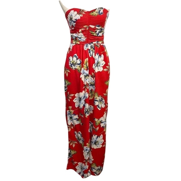 Band of Gypsies L Red Multicolor Floral Strapless Romper Jumpsuit EUC - Picture 2 of 14
